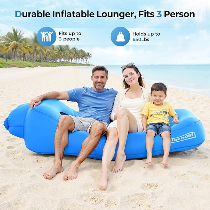 Tecoom Inflatable Lounger Couch Sun Air Sofa Hammock Waterproof Blow up Beach Chair 2 Person Glamping Accessories for Camping Hiking Traveling Movies Night Music Festival Indoor Outdoor Matches
