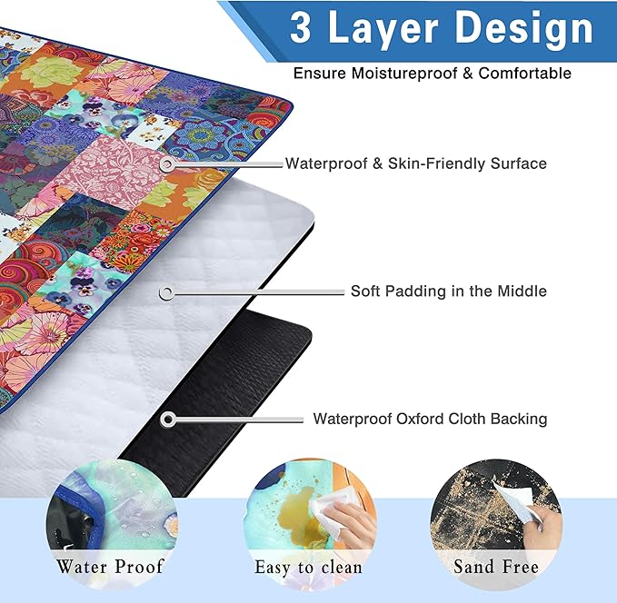 Extra Large Picnic Blankets Waterproof Foldable (80 x 80) Beach Blanket Waterproof Sandproof3-Layer Thicking Mat Outdoor Packable Camping Blanket