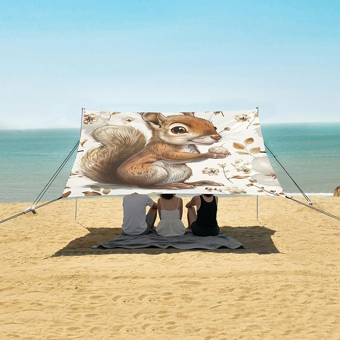 Beach Tent Sun Shelter Squirrel Picking Nuts Lightweight &amp Easy Setup Beach Shade Canopy for Camping Fishing