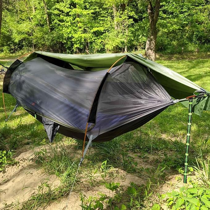 Camping Hammock Tent with Mosquito Net &amp RainFly 3 in 1 Waterproof Lightweight Portable Sleeping Hammock Bug Travel Outdoor Gear with Tree Strap Swing for Hiking Patio Expedition