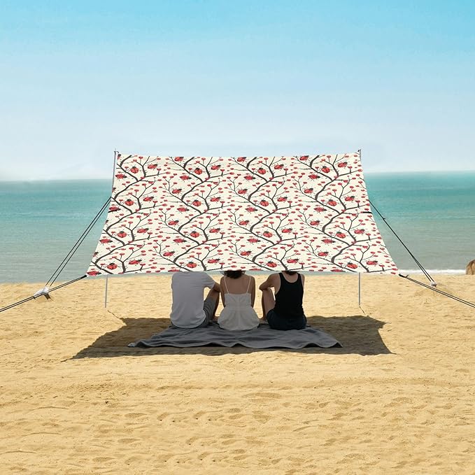 ALAZA Lady Bug Poinsettia Beach Tent Sun Shelter UPF50+ Protection Beach Shade Canopy w/ 4 Sandbags for Outdoor Camping Fishing Backyard Fun Picnic 10x9 ft