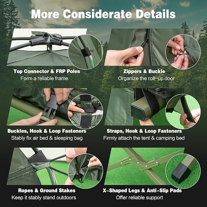 Safstar 5-in-1 Tent Cot Camping Cot Tent with Air Mattress Sleeping Bag Camping Cot Awning &amp Air Pillow Carrying Bag Off The Ground Tent Elevated Tent Cot for Camping Hiking Picnic Travel