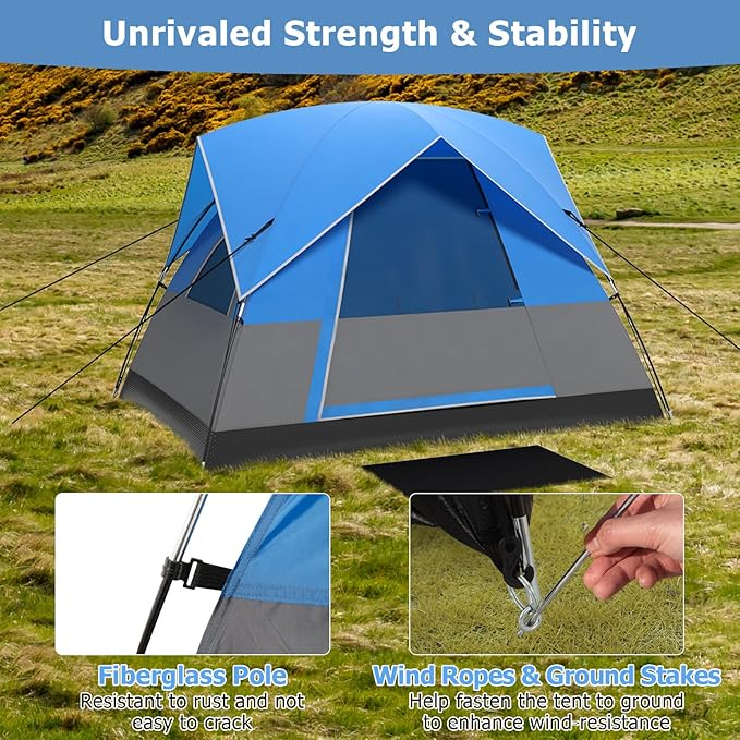 Tangkula 3 Person Camping Tent Portable Backpacking Tent with Removable Rainfly Floor Mat 3 Mesh Walls &amp Zippered Doors Carrying Bag Family Dome Tent for Camping Hiking Traveling