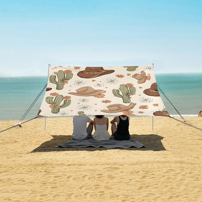 Beach Tent Sun Shelter Cactus Cowboy Hat Lightweight &amp Easy Setup Beach Shade Canopy for Camping Fishing