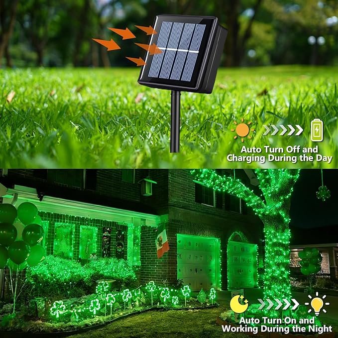 YEGUO 4 Pack Green Solar Fairy Lights Each 33ft 100 LED Christmas Lights Outdoor Waterproof 8 Modes Sliver Wire Solar String Lights
