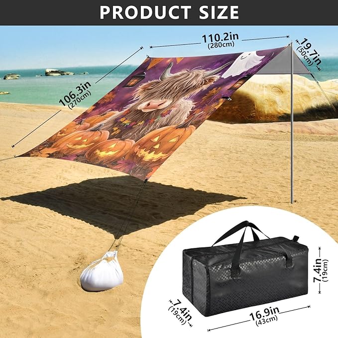 Beach Tent Sun Shelter Highland Cow Ghost Lightweight &amp Easy Setup Beach Shade Canopy for Camping Fishing