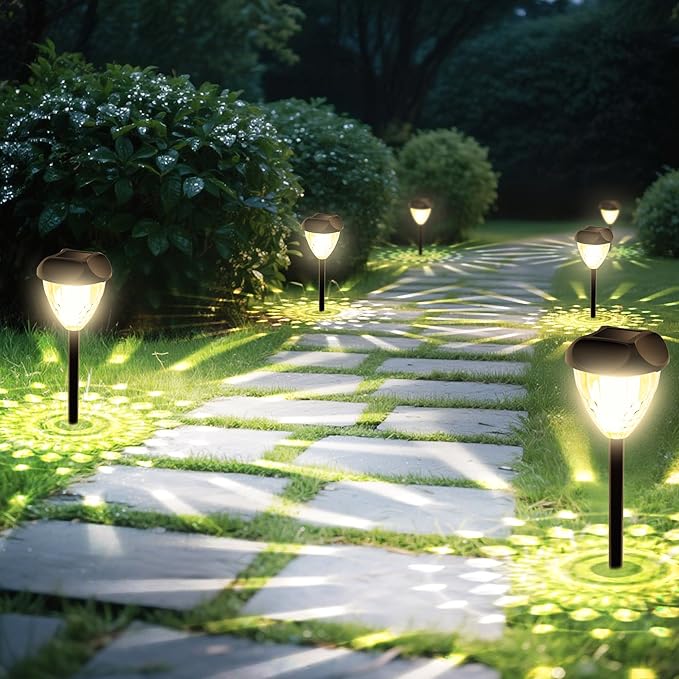 Ensenior 12-Pack Solar Lights Outdoor 14.17 Auto ON/Off 3000K LED Solar Garden Lights for Pathway Yard Patio Walkway Planter Waterproof Energy-Efficient Landscape Lighting