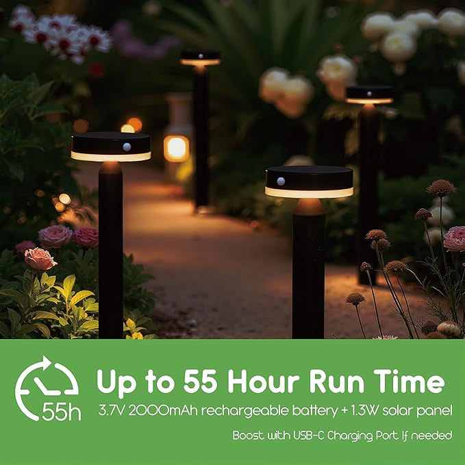 20 Solar Landscape Lights - Outdoor Solar Lights for Yard - PIR Sensor &amp Two Light Modes - 50lm &amp 400lm - Rechargeable Battery Last Up to 55 Hours - 3000K - IP44 Weather Resistant - 2 Pack