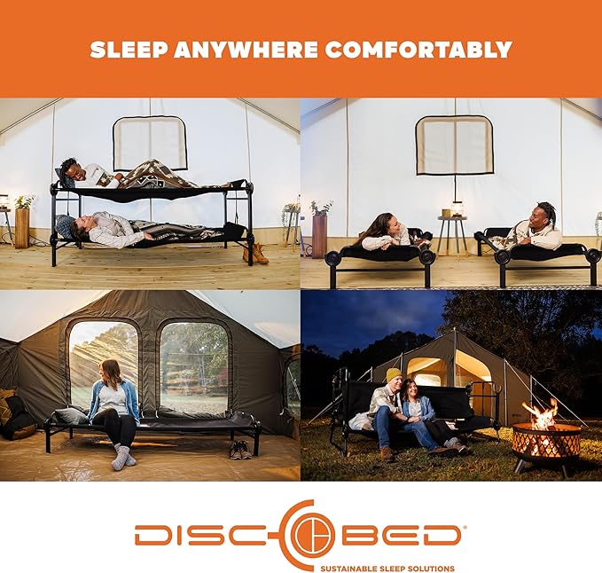 Disc-O-Bed Large Outdoor Modular 1 Person Single Camping Cot Portable Bed for Adults Sleep Solution for Tents Tan