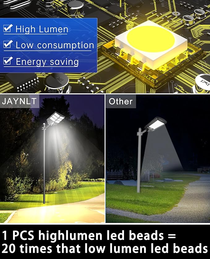 JAYNLT Y-2000W Solar Street Light 200000LM 6500K Solar Flood Lights Outdoor Dusk to Dawn 6500K IP67 Waterproof Parking lot Light Outdoor with Motion Sensor and Remote Control for Garage Road