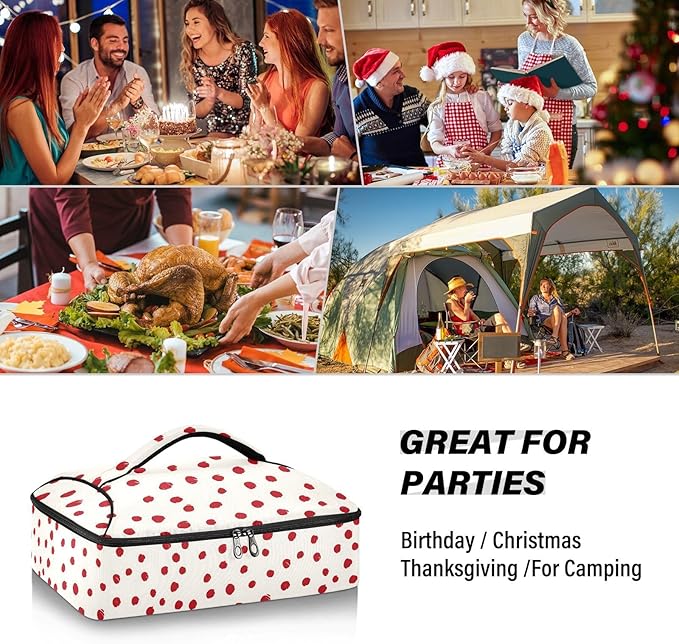 Casserole Carrier Cute Red DotInsulated Casserole Carrier for Hot or Cold Food Thermal Lunch Tote for Potluck Parties Picnic Beach Fits 9 x 13 Inches Baking Dish