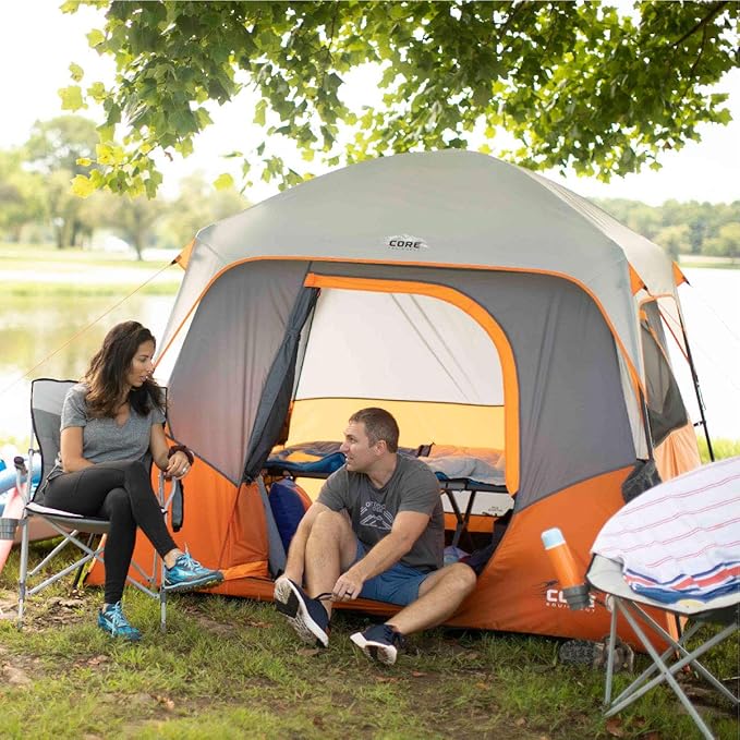 CORE Tent for Family Camping | 4 Person &amp 6 Person Portable Camp Tent with Carry Bag for Outdoor Car Camping | Included Gear Loft Organizer for Camp Accessories