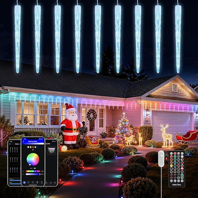 Brightown Smart Icicle Lights for Outside 62.4ft with 40 Tubes 200 LED Color Changing Icicle Christmas Lights Decoration APP Controlled Customize Display DIY Dynamic Waterproof Connectable