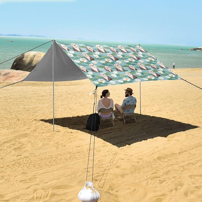 Camping Sun Shelters Cute Sea Otter Pattern Beach Canopy 126 * 110.2in