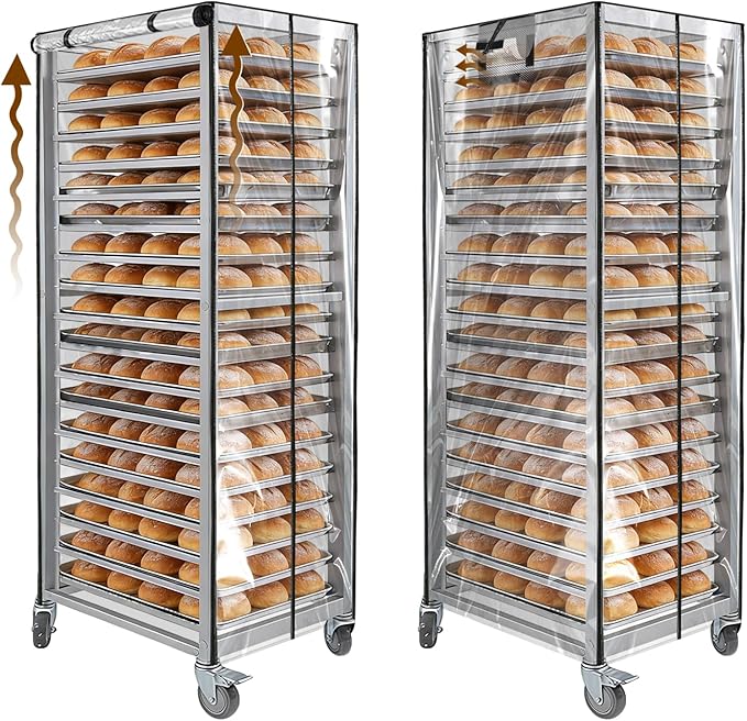 Speed Bun Pan Sheet Rack Cover with ZipperFit 20 Tier Commercial Bread Rack Cover for Bakery Racks23x28x61 Clear PVC Waterproof &amp Dust proof Cover with Breathable Mesh Vent