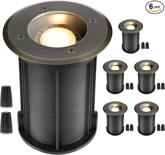 Gardenreet Low Voltage Well Light - Brass All Weather Ip65 Hardwired In-Ground LED Lighting 12V Directional Fixture Antique Bronze for Floor Pathway Tree Without MR16 Bulb
