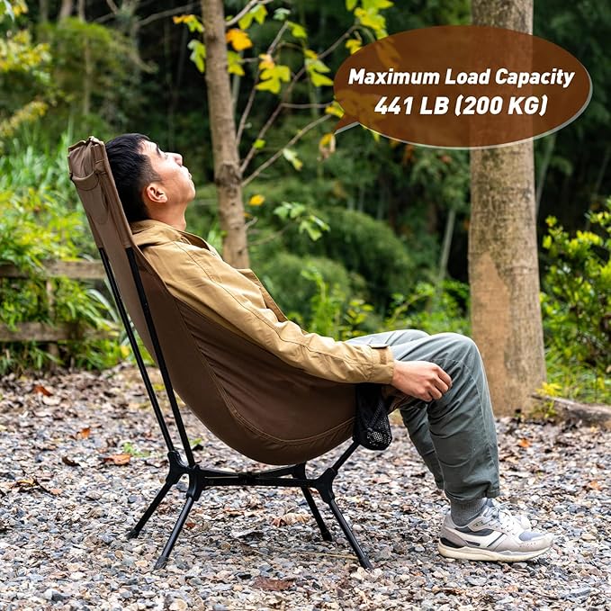 POMOLY Lightweight Camping Chair (Innovative Rotating Instant Setup) High Back Portable Collapsible Camping Chair Folding Outdoor Backpacking Ultralight Hiking 440lbs Capacity (Suspension Comfort)