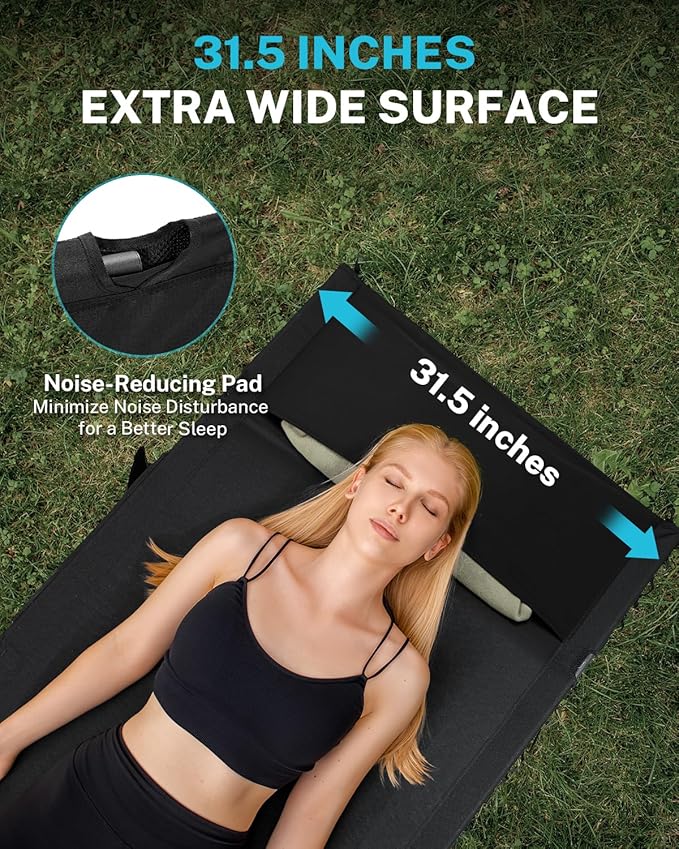 Gonex 31.5 Extra Wide Camping Cot with Premium Pillow Pocket Supports 350lbs Portable Ultralight Folding Cot Bed for Adults Travel Beach Home Sleeping (Black)