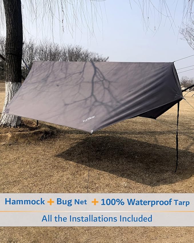 Sunyear Camping Hammock Portable Single &amp Double Hammock with Net 2 Person Hammock Tent with 2 * 10ft Straps Best for Outdoor Hiking Survival Travel