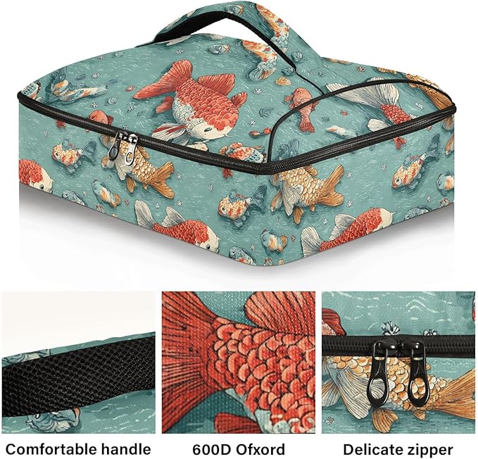 Casserole Carrier Cute Cartoon FishInsulated Casserole Carrier for Hot or Cold Food Thermal Lunch Tote for Potluck Parties Picnic Beach Fits 9 x 13 Inches Baking Dish
