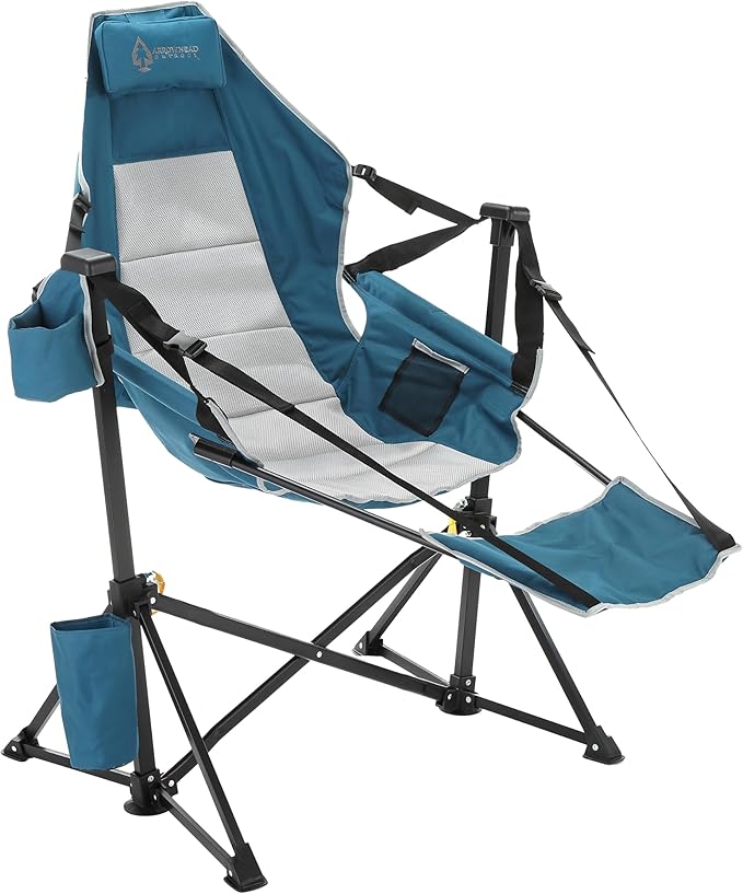 Arrowhead Outdoor Folding Hammock Camp Chair with Detachable Footrest Stabilized Feet Padded Headrest and Seat Large Cup Holders 300 LBS Weight Capacity for Camping Beach Tailgating