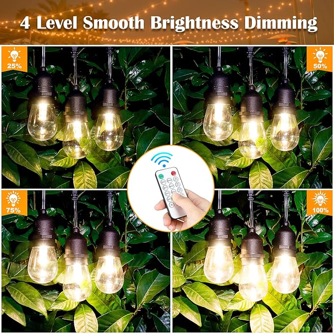 Mlambert 2 Pack Each 48FT 3-Color in 1 Solar String Lights Outdoor Dimmable Patio Lights with Remote 30+5 Waterproof LED Bulbs for Cafe Bistro Yard