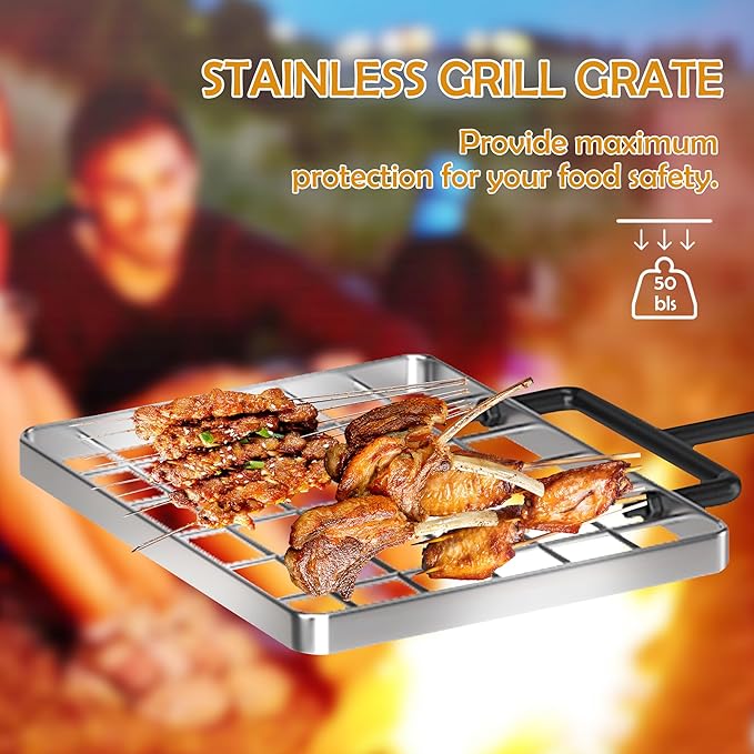 Campfire Grill Grate with Swivel Handle Campfire Cooking Equipment - Fire Pit Grill Grate with Heavy Duty Steel For Outdoor BBQ Camping and Cooking Black
