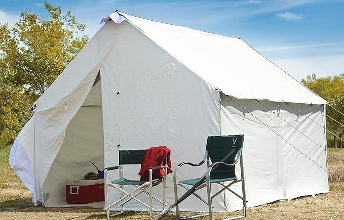 Guide Gear 10x12' Canvas Wall Tent for Hunting Outdoor Camping Waterproof 4 Season Tents (Frame Not Included)