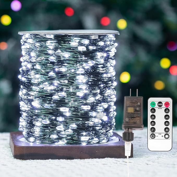 Fairy Lights Plug in660FT 2000LEDs Waterproof Led String Lights8 Modes Remote Twinkle Light for Outdoor Indoor Christmas Wedding Birthday Garden Party DecorationsGreen WireCool White