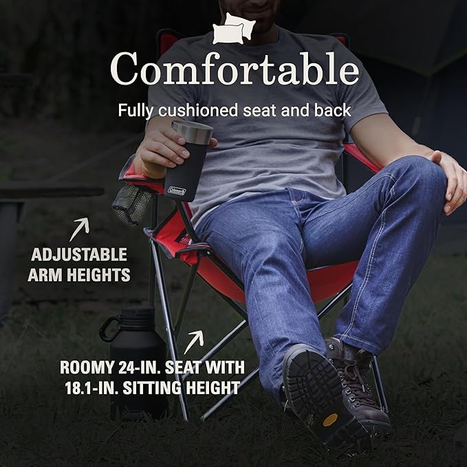 Coleman Broadband Mesh Quad Camping Chair with Carry Bag &amp Cup Holder Cooling Mesh Back with Adjustable Arms Great for Camping Tailgating Firepits Patio &amp More