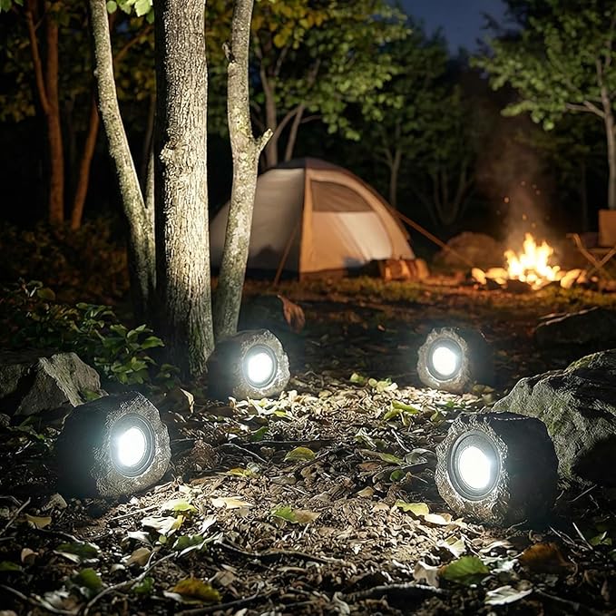 Solar Rock Lights Outdoor Garden Waterproof - Super Bright LED Solar Spotlights Solar Powered Landscape Path Decorative Garden Stone Lights for Pathway Walkway Yard Patio (4 Pack)