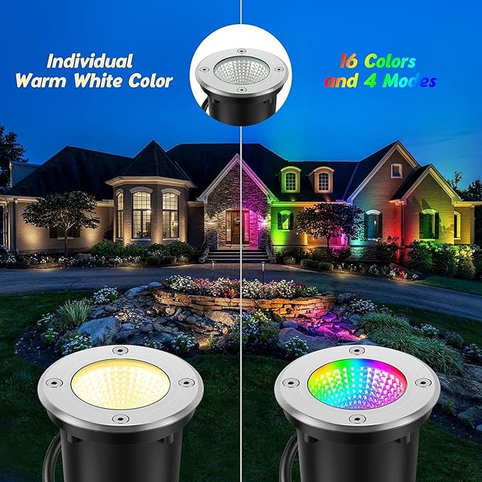 Warm White RGBW Color Low Voltage Landscape Lights 10W Color LED Landscape Lighting IP67 Waterproof Outdoor Well Landscape Spotlights 12V-24V for Pathway Garden Deck Driveway (12Pack)