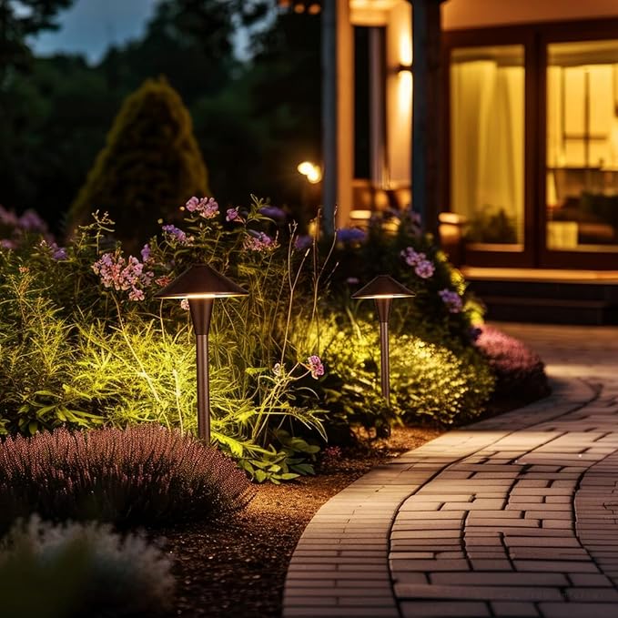 LEONLITE Update 5CCT Low Voltage Pathway Lights LED Landscape Path Lights 1800/2700/3000/4000/5000K Flat Cone Head 12-24V AC/DC IP65 Outdoor Walkway Light Oil Rubbed Bronze Aluminum Pack of 6