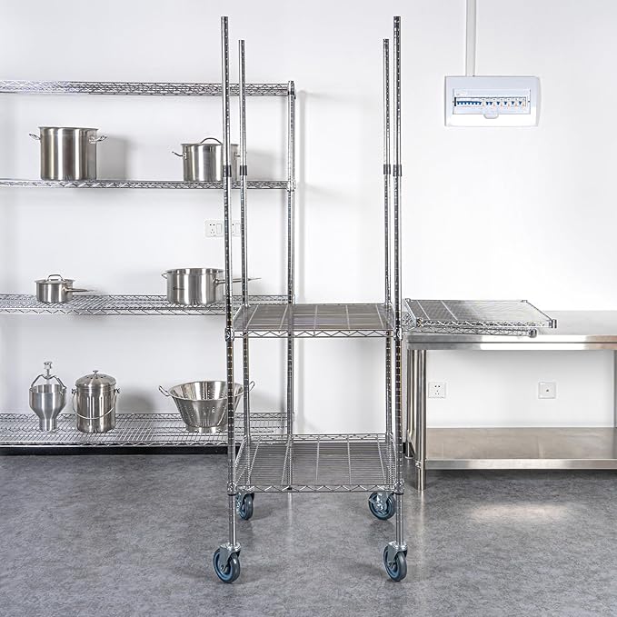 Restaurantware-Shelving Posts ONLY: Chef 101 74 Inch Mobile Shelving Posts 4 NSF Certified Chrome Poles - Shelves and Casters Sold Separately Does Not Corrode Steel Wire Poles
