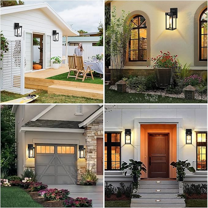 Auzev Outdoor Solar Wall Lights Fixtures Exterior Solar Lantern Lights With Clear Panel Motion Sensor 3Lighting Modes Modern Sconce Waterproof Outside Lamp for House Garage (Black-1P)