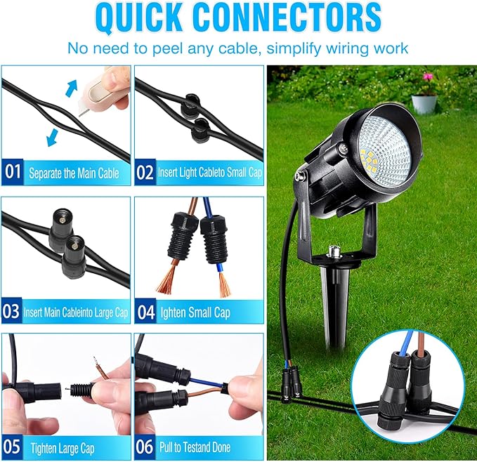 7W Low Voltage Landscape Lighting with Connectors AC/DC 12-24V IP67 Waterproof 3000K Warm White Outdoor Spotlights for Yard Pathway Garden Trees (6 Pack)