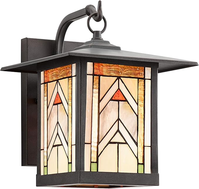 RIVER OF GOODS Stained Glass Outdoor Light Fixture - 11.75 H - Mission Style Porch Light - ‎Niki