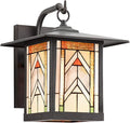RIVER OF GOODS Stained Glass Outdoor Light Fixture - 11.75 H - Mission Style Porch Light - ‎Niki