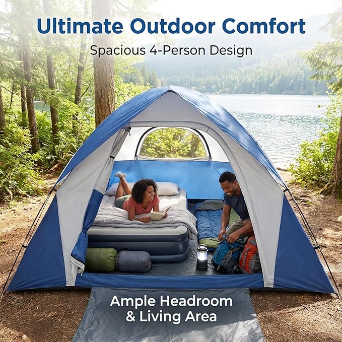 XL 4 Person Dome Camping Tent Double Layer Waterproof Removable Rain Fly for Outdoor Hiking Fishing