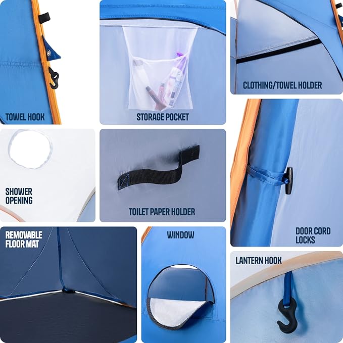 Alpcour Portable Pop Up Tent – Privacy Tent for Portable Toilet Shower and Changing Room for Camping and Outdoors – Spacious Extra Tall and Waterproof with Utility Accessories - Sturdy and Easy Fold