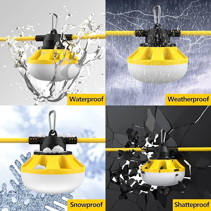 100FT LED Construction String Lights 10 Bulbs10000LMIndustrial GradeWeatherproof Linkable 5000K Super Bright for Job Sites Mining Patios &amp Outdoor WorkFree for Climbing Hook 2Prong