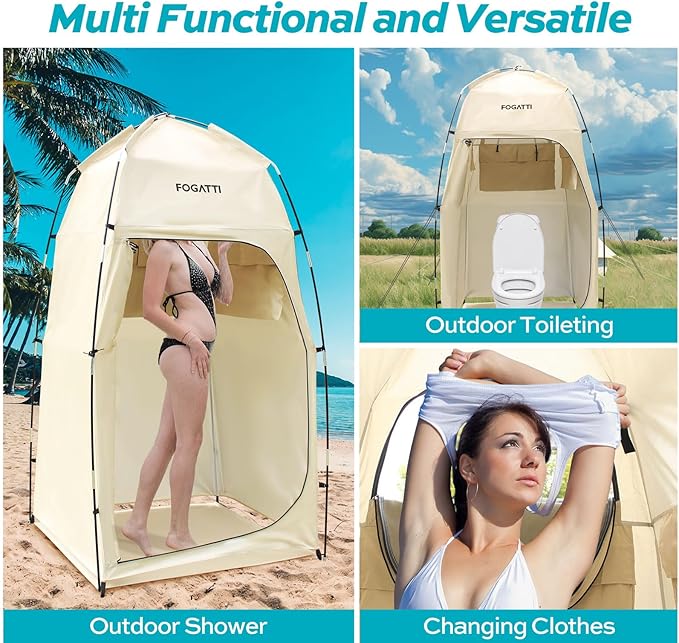 FOGATTI Portable Camping Shower Tent with Floor 6.9 FT Extra Tall Shelter with 3 Internal Pockets and Carry Bag Outdoor Privacy Tent for Shower Changing Dressing Wind-Proof Oversize Easy Set Up