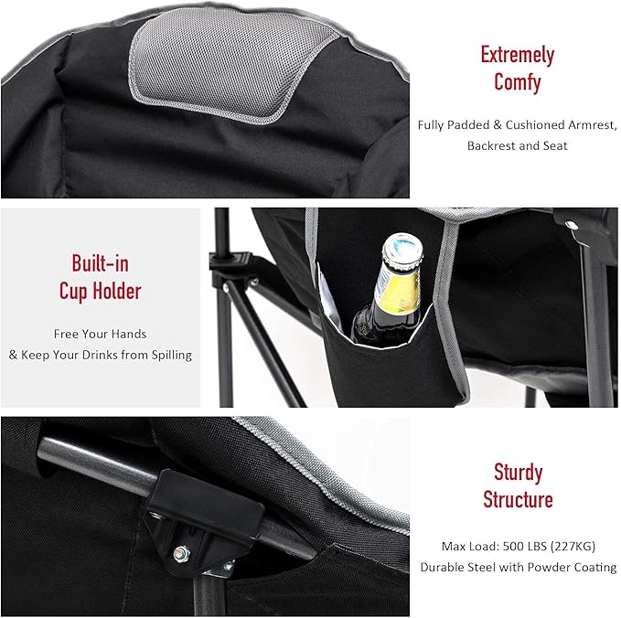 SUNNYFEEL Oversized Camping Chair Heavy Duty 500 LBS Portable Folding Chairs Black Large Sofa Chair for Beach Trip Picnic Lawn Outdoor Camp Chair for Adults &amp Carry Bag