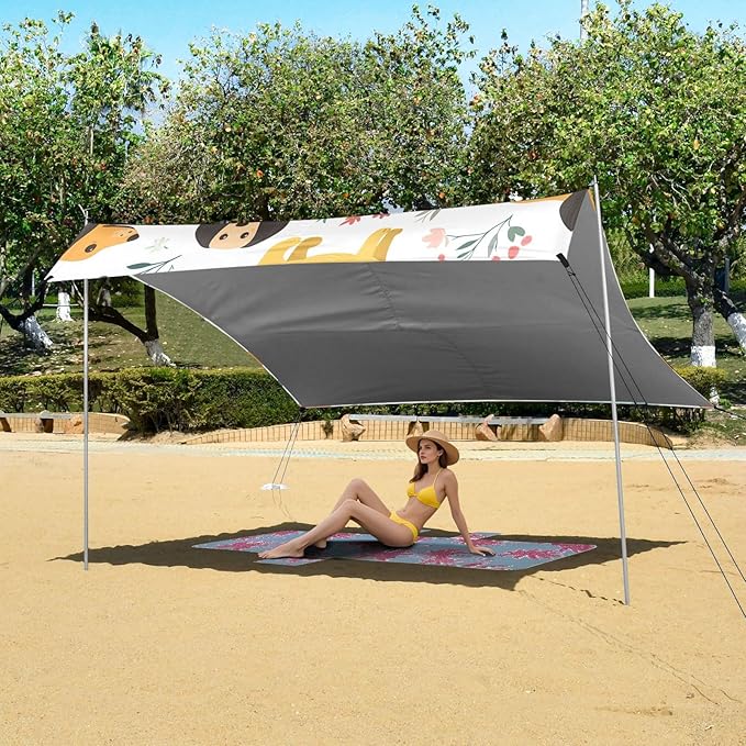 Bolaz Beach Canopy Tent Sun Shade9'×10.5' Large Family Beach Shade UPF50+- Outdoor Shade for Camping Trips FishingFloral Dachshund Pattern