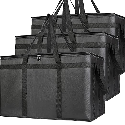Bodaon 3-Pack Insulated Food Delivery Bag XXXL Pizza Cooler Bags Rideshare Delivery Bag Thermal Cold/Hot Styrofoam Carrier for Catering/Shopping/Travel/Car Warmer/Frozen