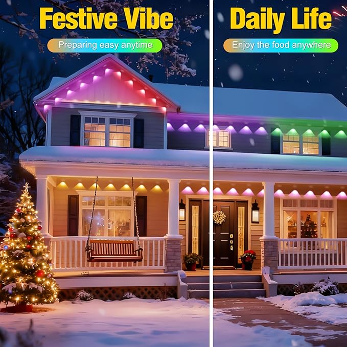 100ft Permanent Outdoor Lights for House St. Patrick's Day House Roof Lighting RGB+IC Smart Outdoor Decor 50 Scene Modes with App/Remote Control IP67 Waterproof Decor Led Lights for Valentine's Day