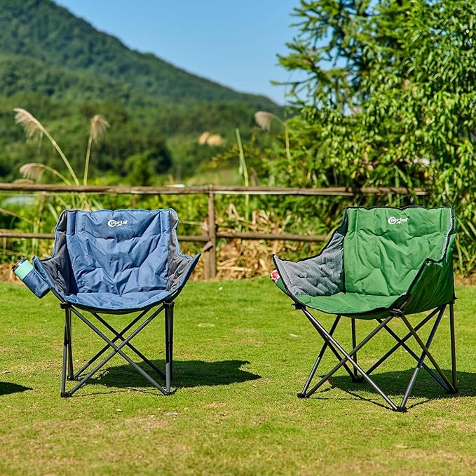 Portal 32 Oversized Camping Chair Foldable Heavy Duty 350 lb Padded Ergonomic Seat for Big &amp Tall Adults Pinch-Free Extra Wide Design Featuring Cup Holder &amp Carry Bag for Fishing Lawn &amp