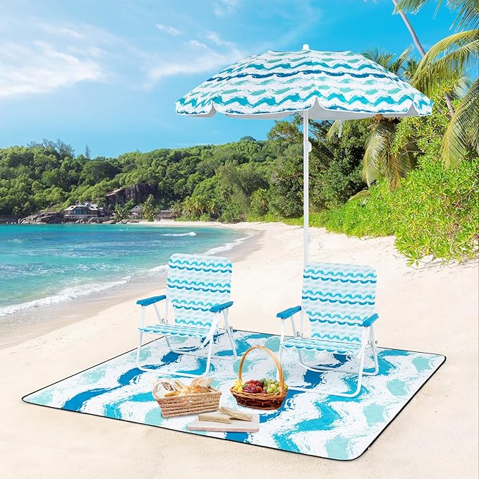 Tangkula 4 Pieces Beach Chair Set 2 Backpack Beach Chairs with Umbrella &amp Blanket Cup Holder &amp Armrests UPF50+ Folding Beach Umbrella with Tilt Adjustment Carrying Bag &amp Sand Anchor (B
