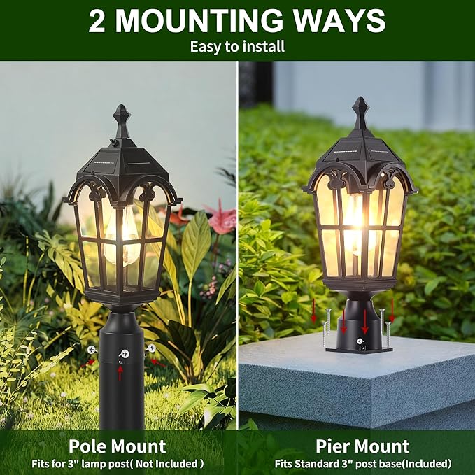 Solar Post Lights Outdoor with Bulb Dusk to Dawn Lamp Posts Outdoor Lighting Waterproof Solar Post Lamp Anti-Rust Exterior Pole Light Outside Pole Lighting for Yard Pathway Driveway Fence