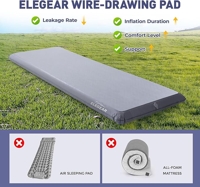 Elegear Camping Sleeping Pad with Multi-Function Electric Pump 4’’ Ultra-Thick &amp 1100lb Ultra-Support Camping Air Mattress Durable Sleeping Pad for Camping/Hiking/Tent/Home/Car Travel